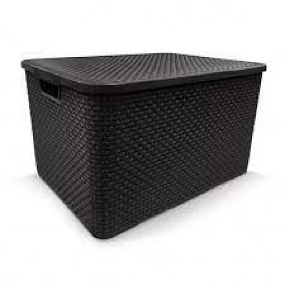 ORGANIZADOR RATTAN C/ TAMPA 20 PRETO